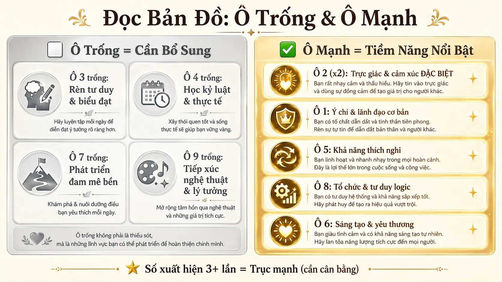 Cách đọc bản đồ số mệnh ô trống cần bổ sung ô mạnh tiềm năng