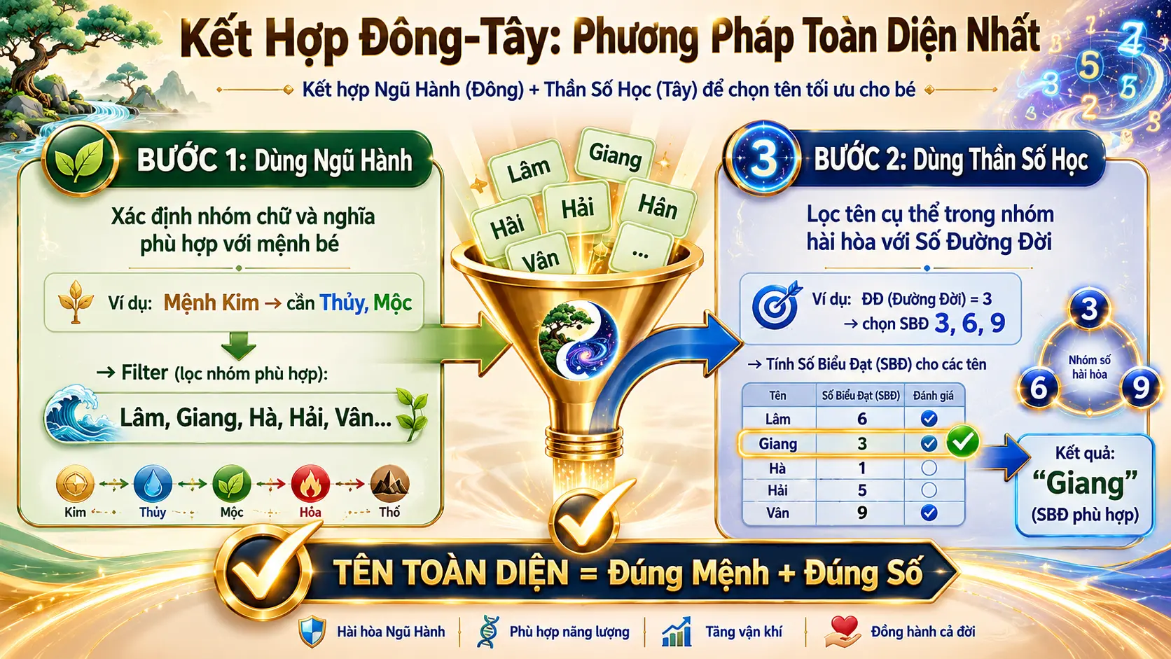 Kết hợp ngũ hành và thần số học phương pháp toàn diện chọn tên con