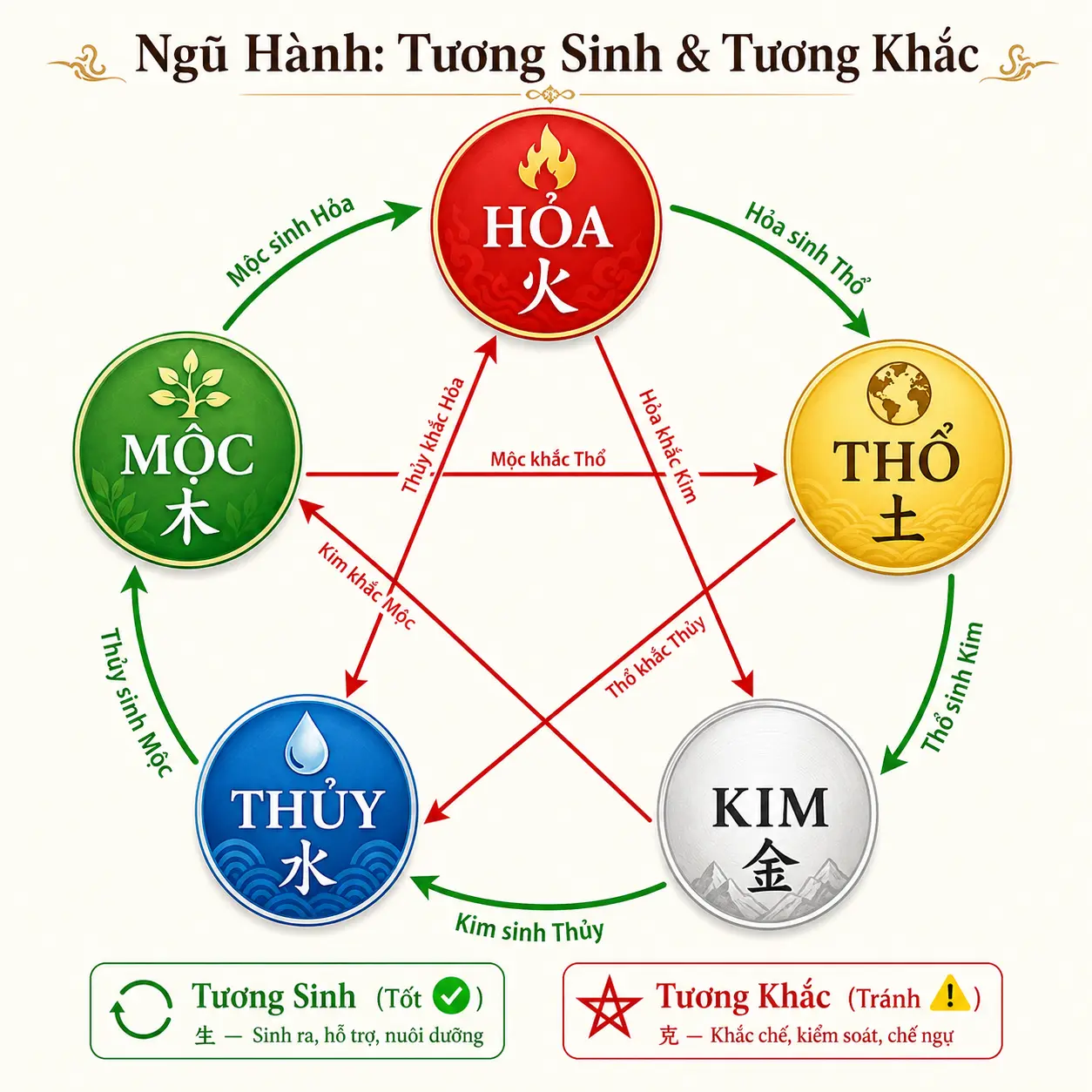 Sơ đồ ngũ hành tương sinh tương khắc đặt tên con