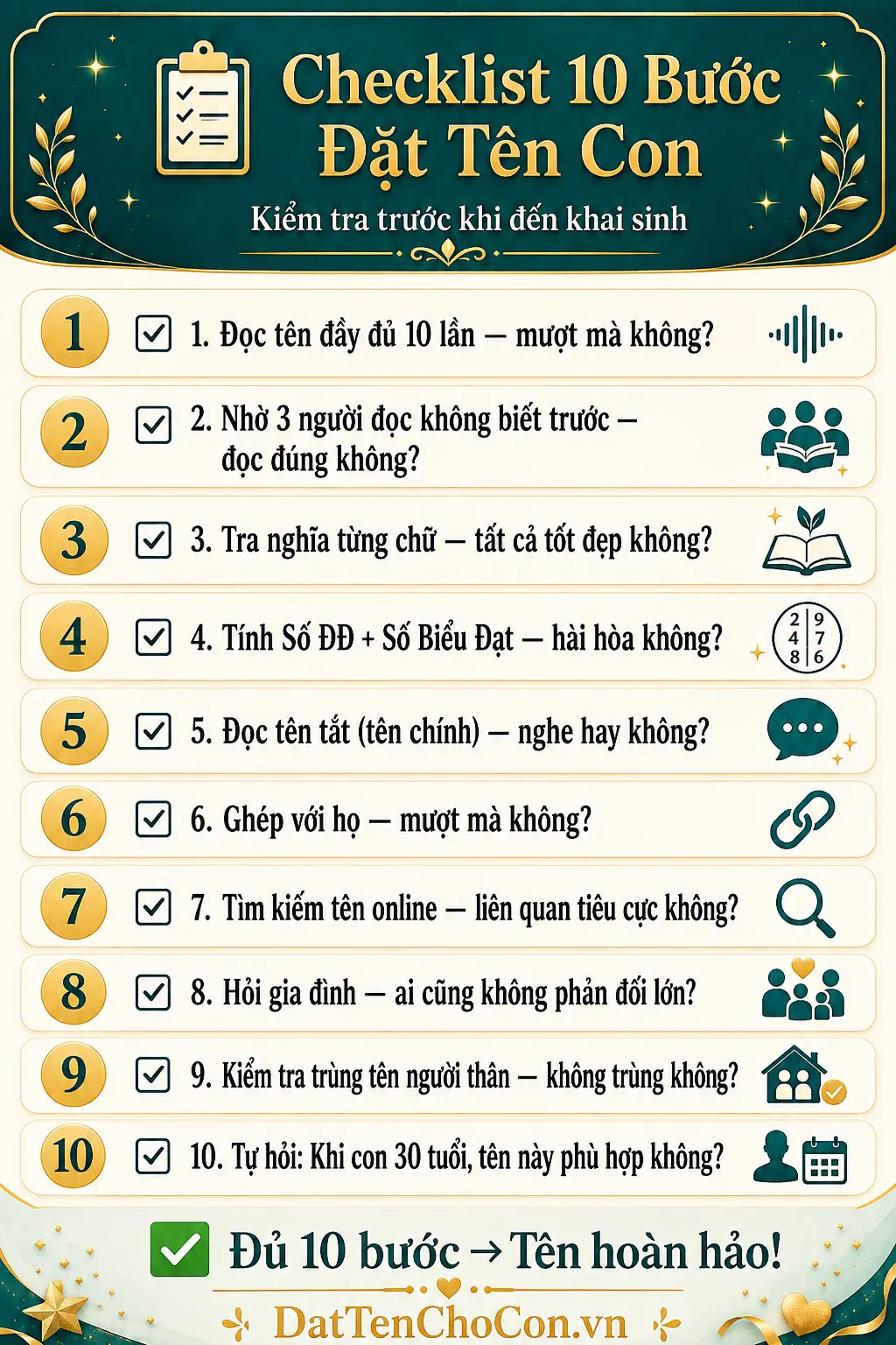 Checklist 10 bước kiểm tra tên con trước khi đăng ký khai sinh