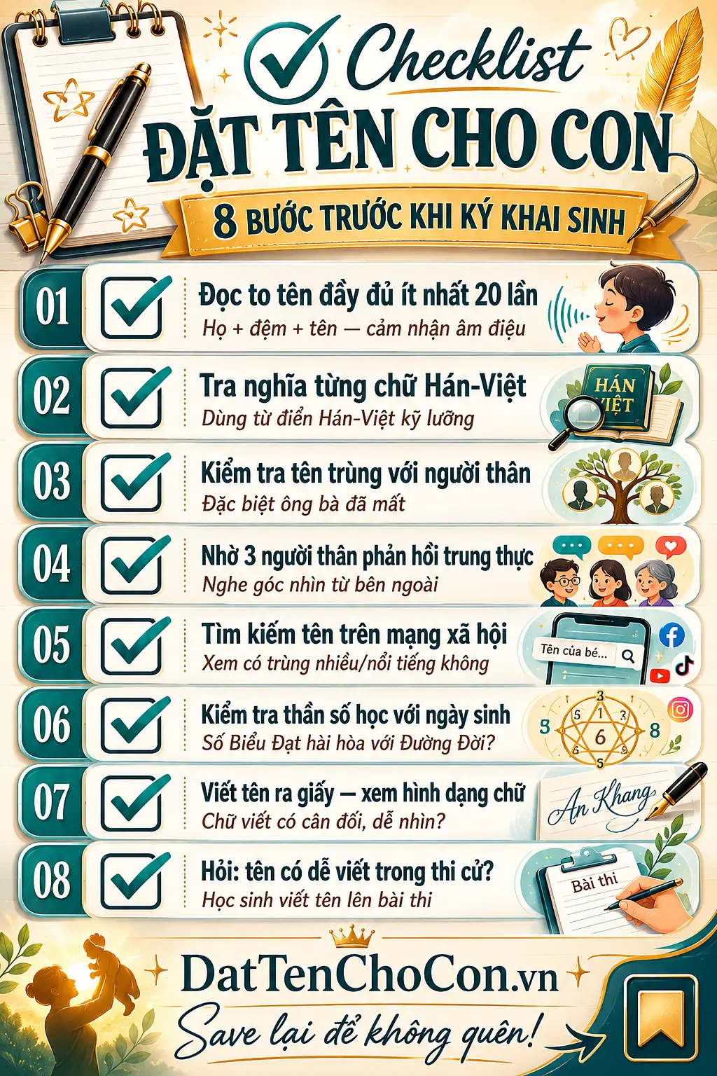 Checklist 8 bước trước khi đăng ký khai sinh cho bé