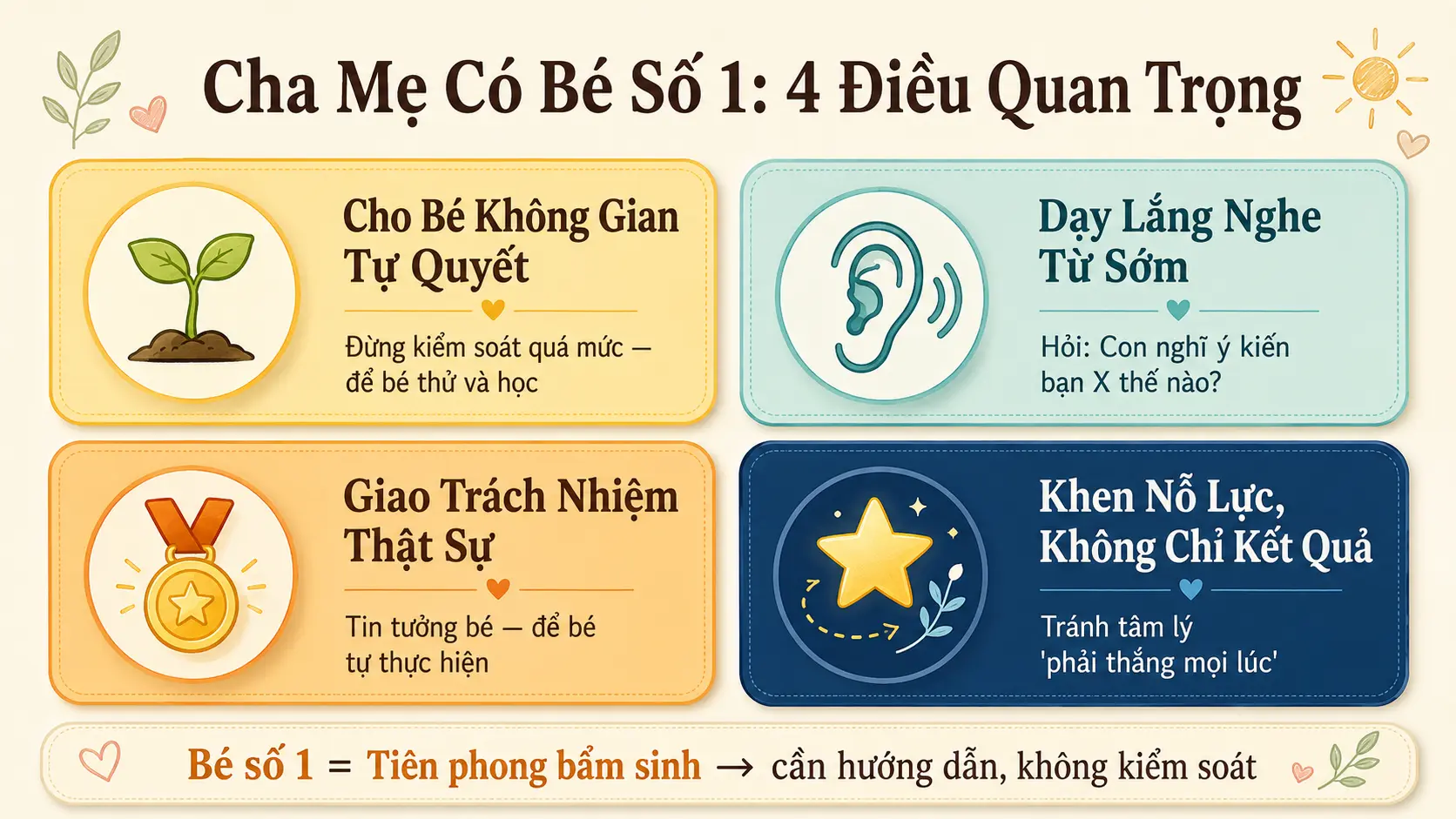 4 lời khuyên nuôi dạy bé có số đường đời 1 không gian tự quyết lắng nghe