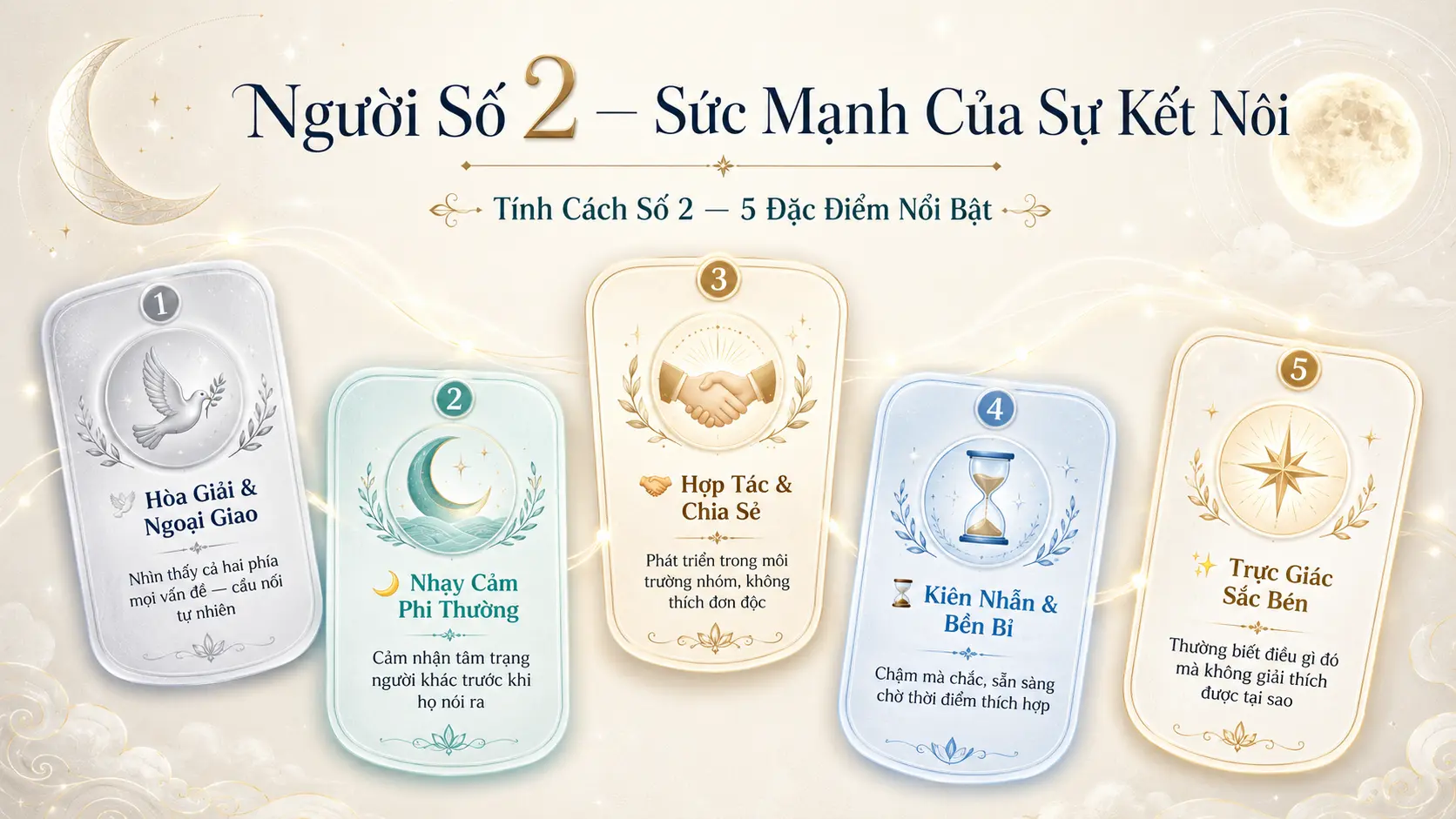 5 đặc điểm tính cách số 2 hòa giải nhạy cảm hợp tác kiên nhẫn trực giác