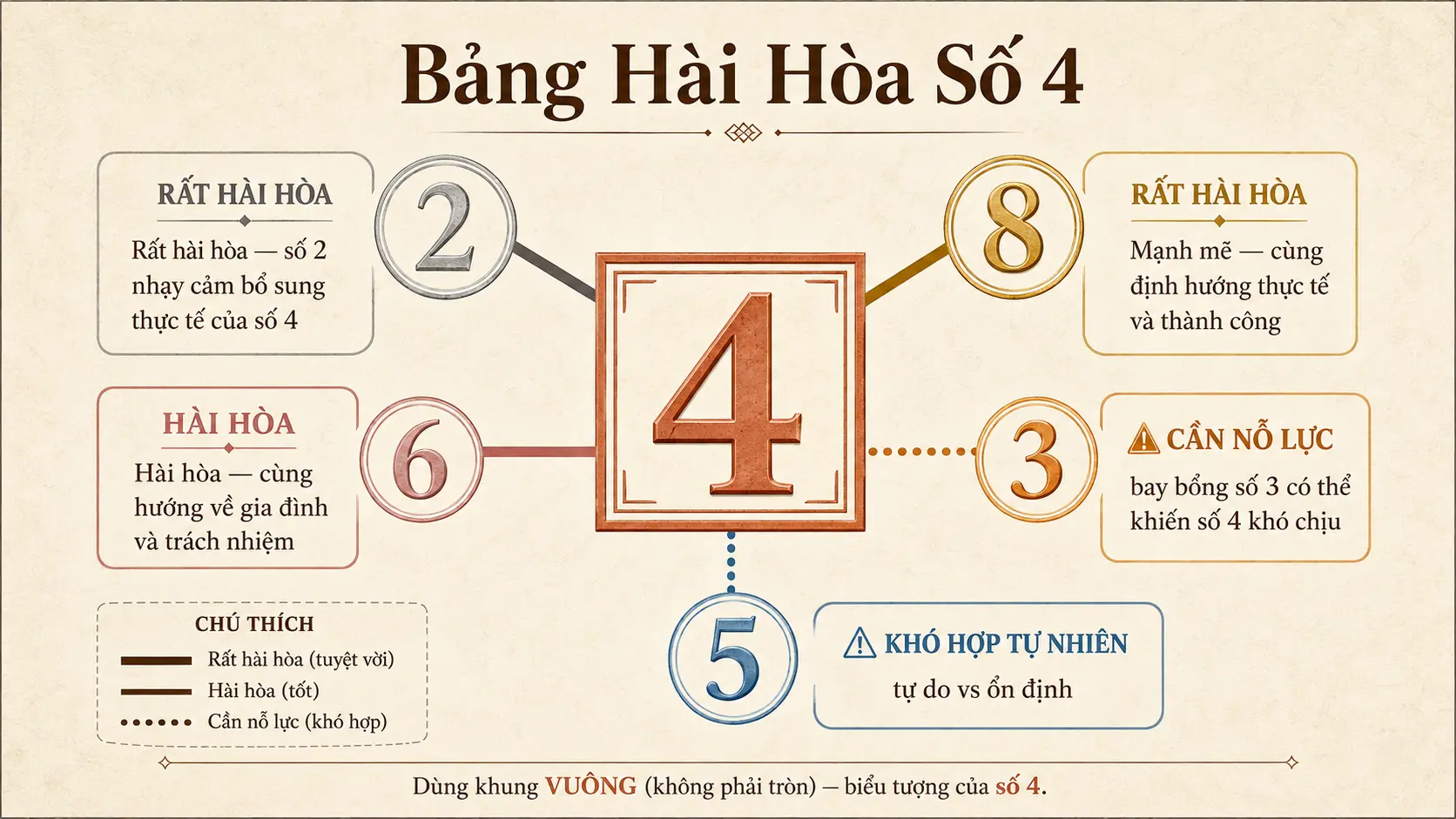 Số 4 hài hòa với số 2 tốt nhất số 8 số 6 cẩn thận với số 3 và số 5