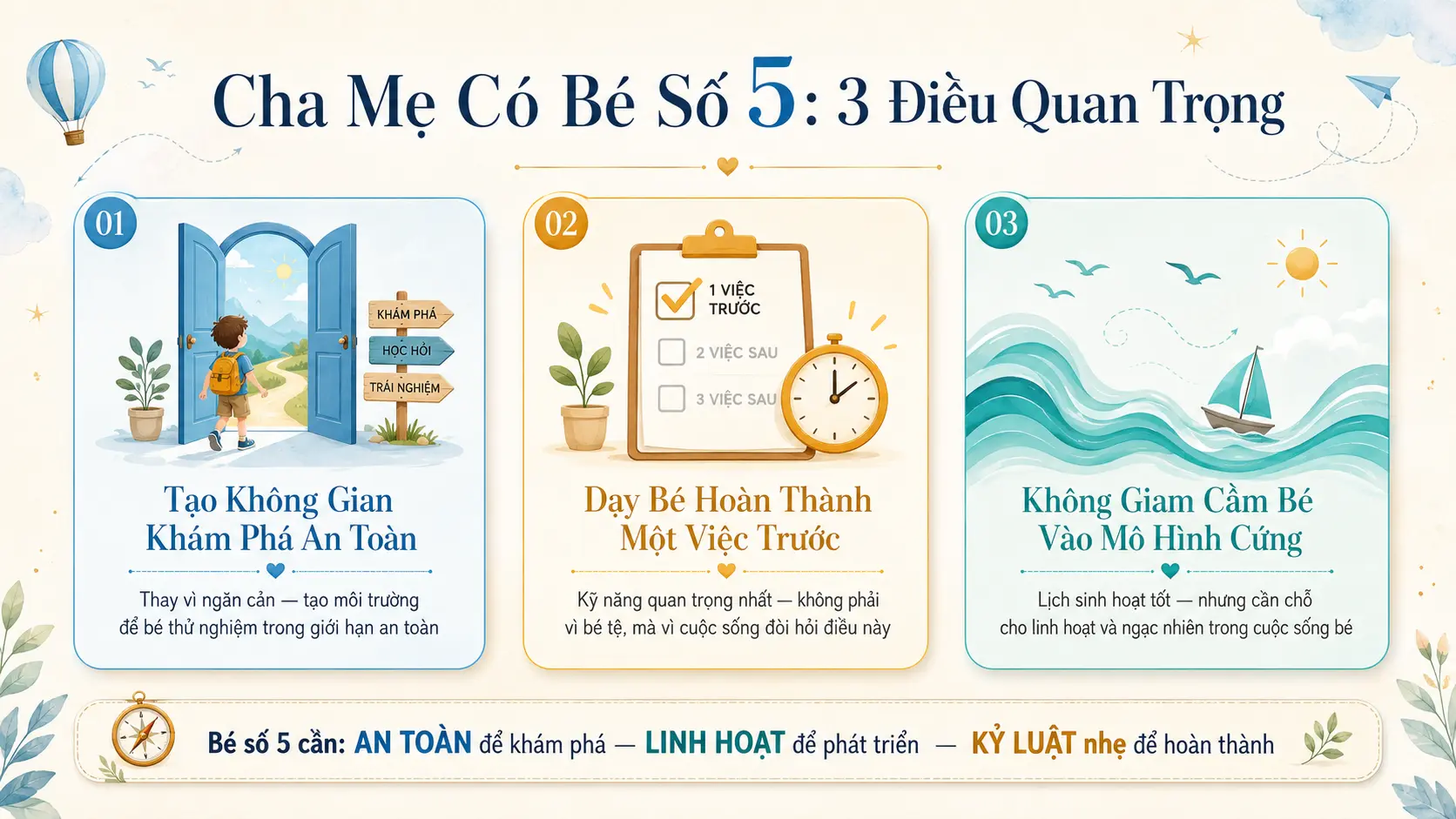 3 lời khuyên nuôi dạy bé số 5 không gian khám phá hoàn thành một việc linh hoạt