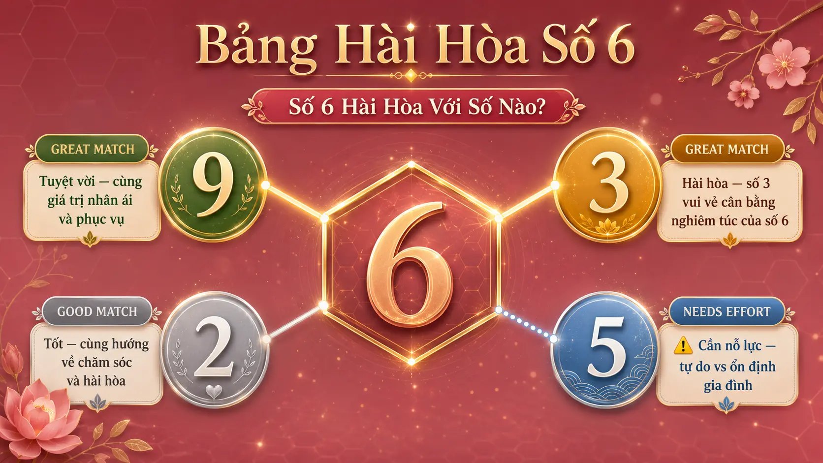 Số 6 hài hòa với số 9 tốt nhất số 3 số 2 cẩn thận với số 5