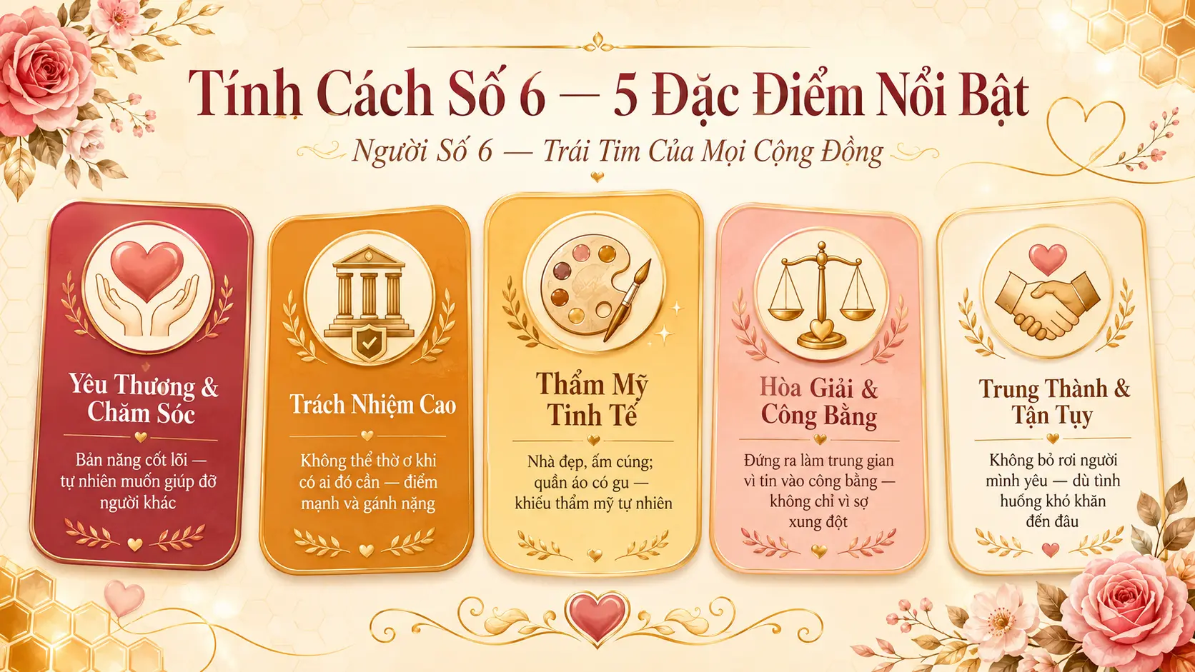 5 đặc điểm tính cách số 6 yêu thương trách nhiệm thẩm mỹ hòa giải trung thành
