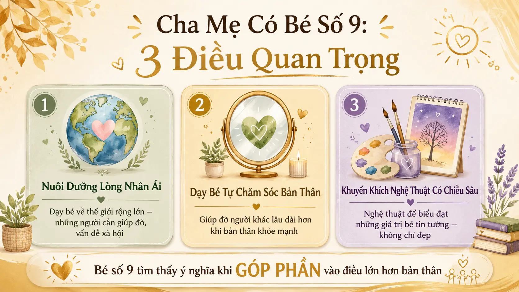 3 lời khuyên nuôi dạy bé số 9 nhân ái tự chăm sóc nghệ thuật chiều sâu