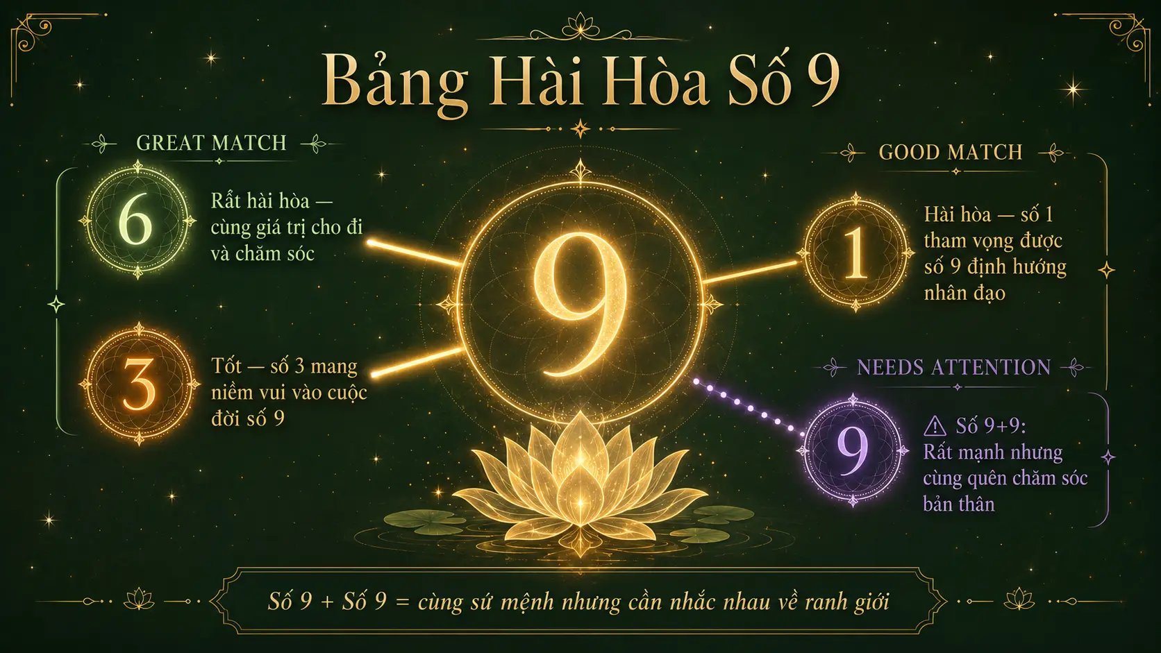 Số 9 hài hòa với số 6 tốt nhất số 3 và 1 cẩn thận với số 9 cùng nhau