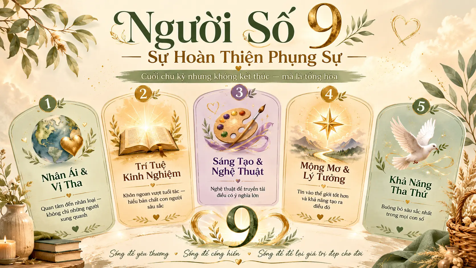 5 đặc điểm tính cách số 9 nhân ái trí tuệ sáng tạo lý tưởng tha thứ