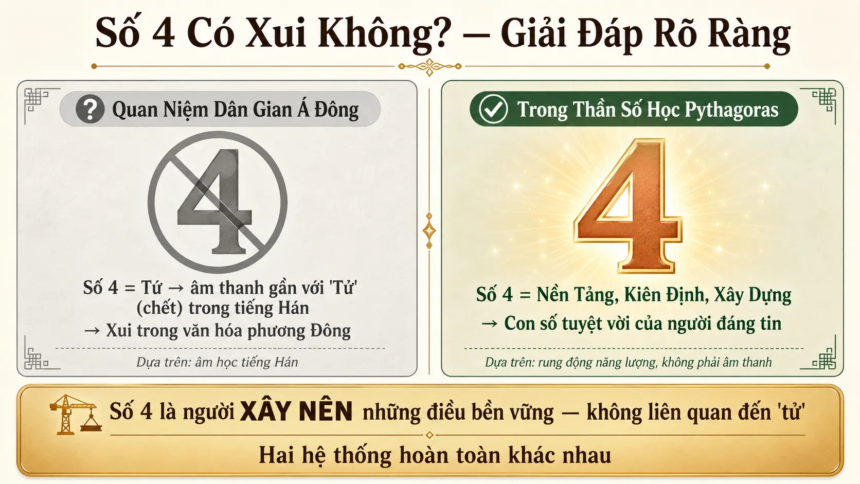 Số 4 có phải số xui không giải thích thần số học Pythagoras khác quan niệm Á Đông