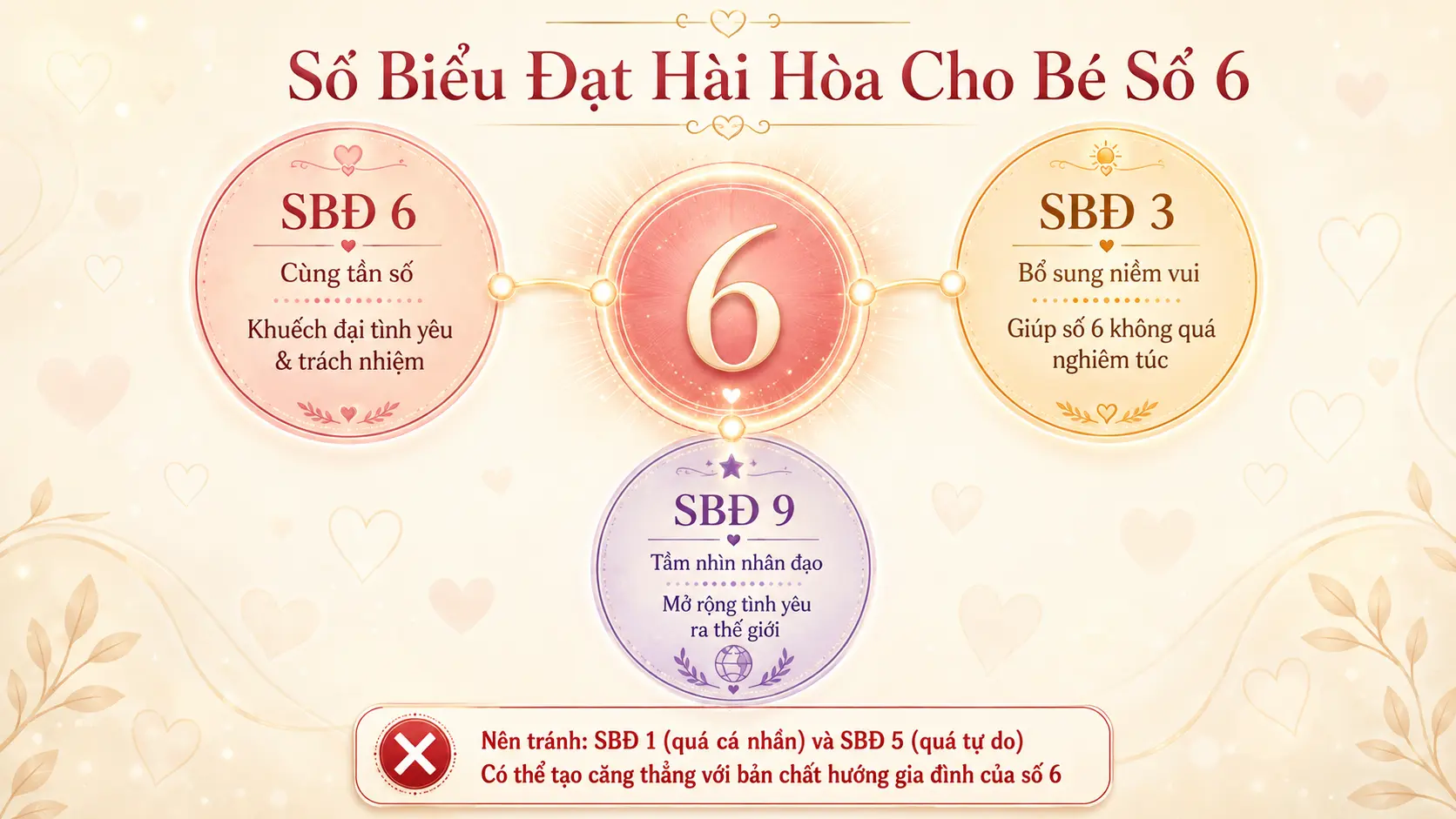 Số biểu đạt phù hợp với số đường đời 6 là 3 6 9 tam giác tình yêu