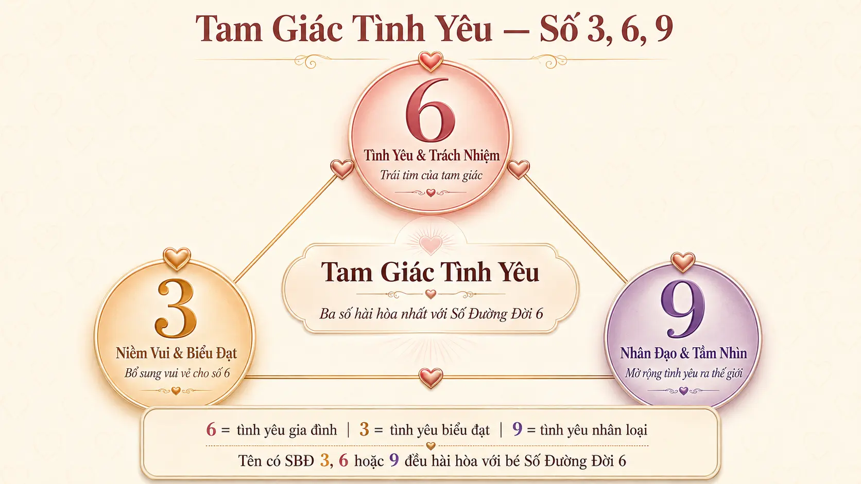 Tam giác tình yêu số 3 6 9 trong thần số học hài hòa với số đường đời 6