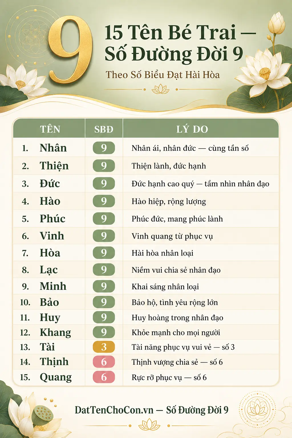 15 tên bé trai phù hợp số đường đời 9 Nhân Thiện Đức Hào Phúc Vinh