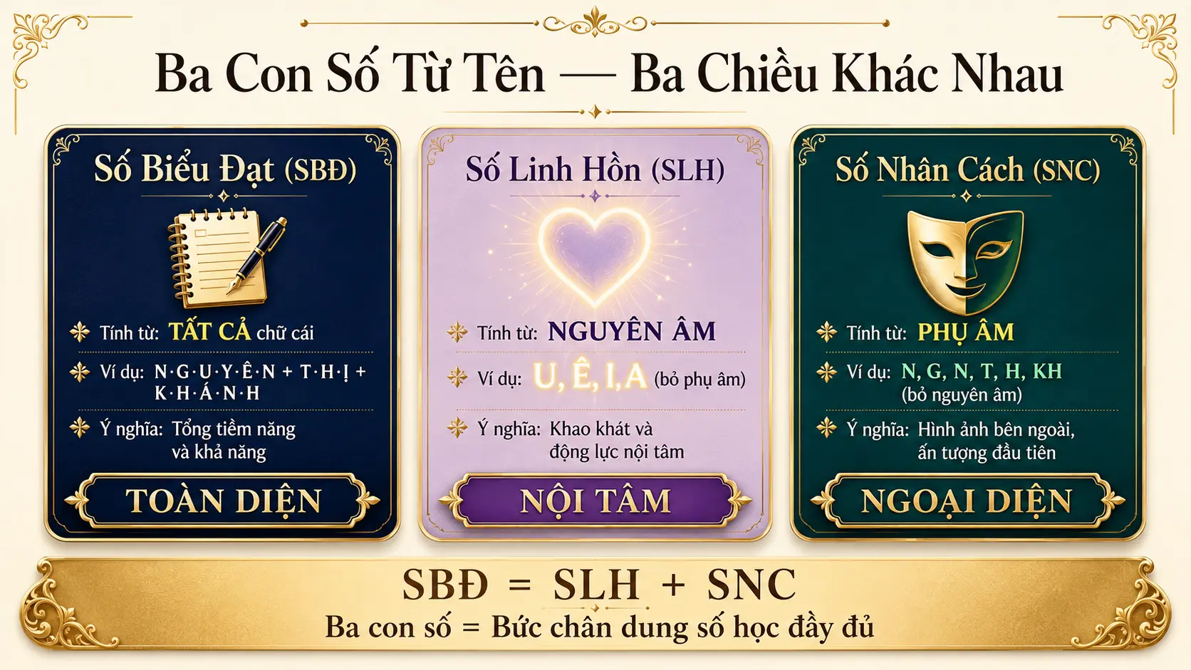So sánh số biểu đạt số linh hồn số nhân cách ba chiều khác nhau