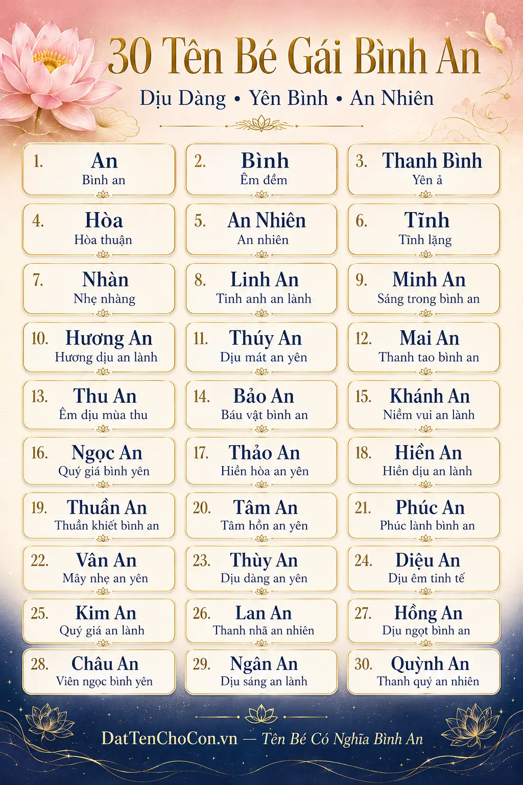 30 tên bé gái có nghĩa bình an nhẹ nhàng dịu dàng đẹp