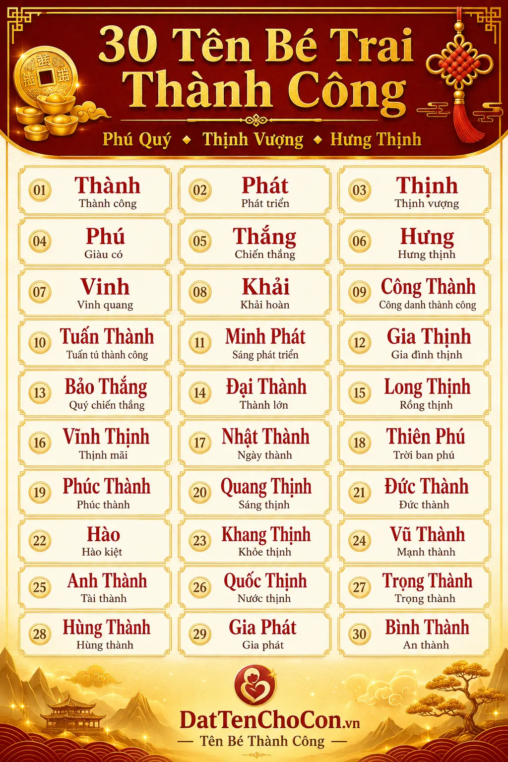 30 tên bé trai có nghĩa thành công phú quý thịnh vượng