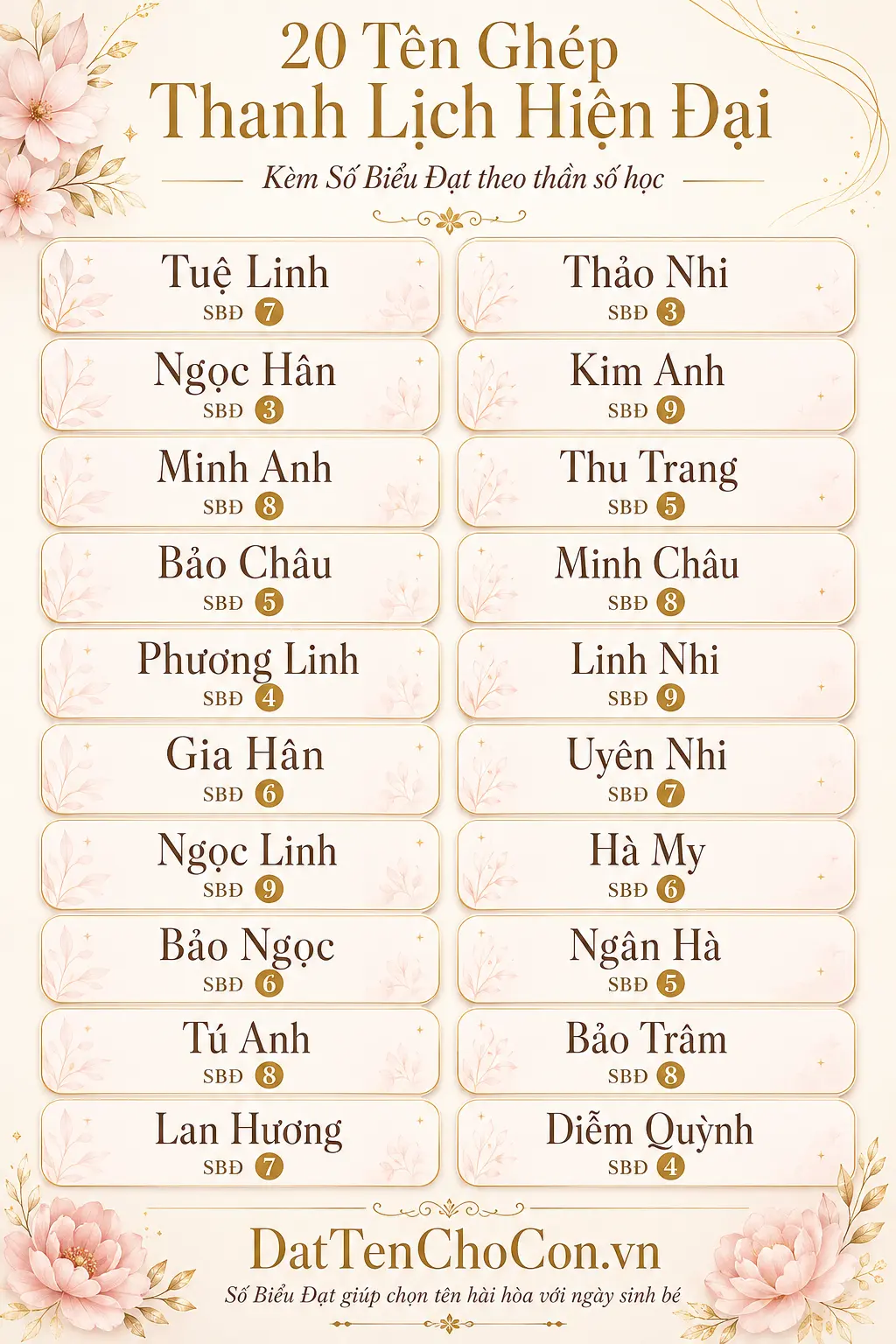 20 tên ghép bé gái thanh lịch hiện đại kèm số biểu đạt