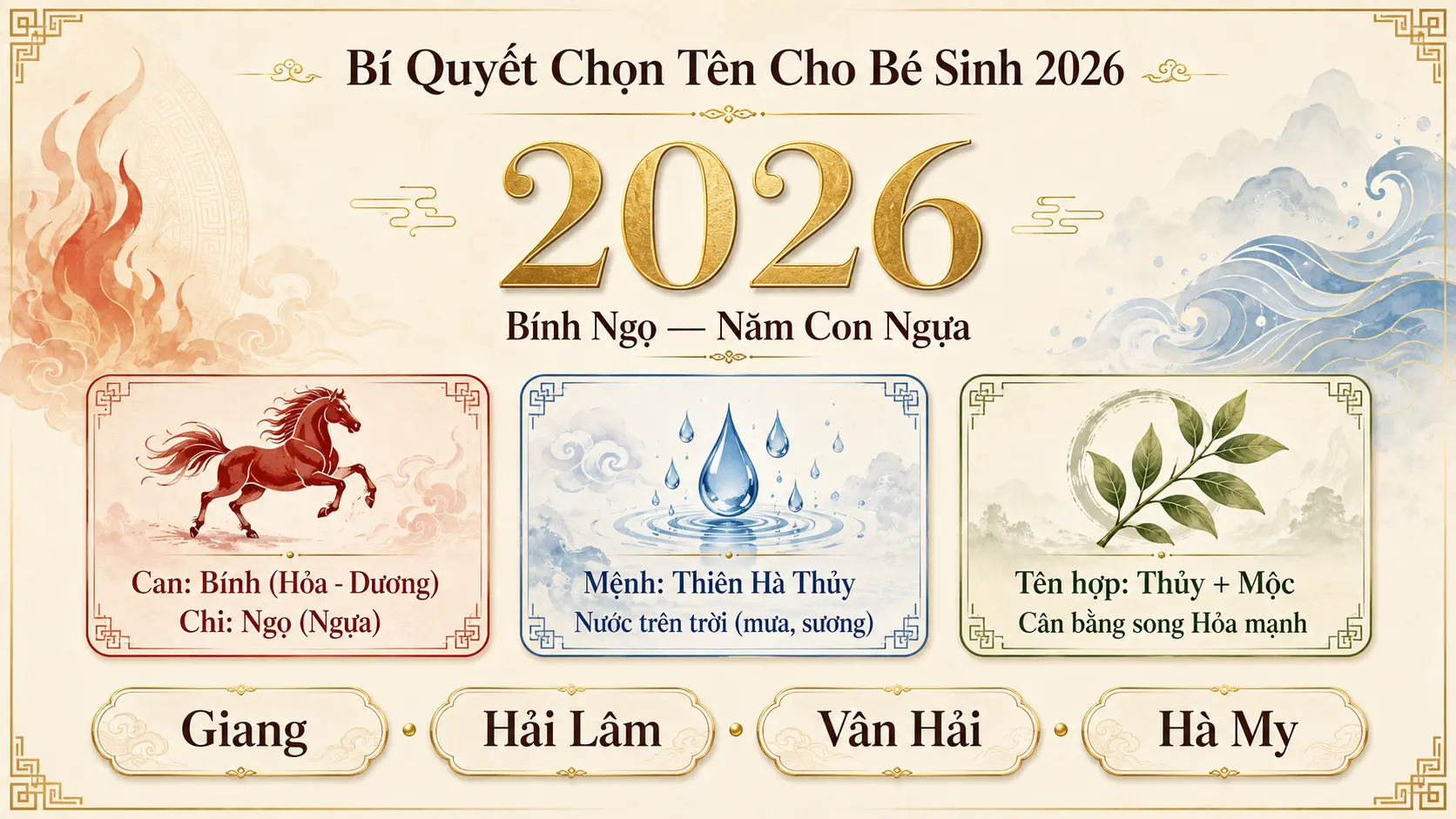 Năm 2026 Bính Ngọ mệnh Thiên Hà Thủy ngũ hành và tên bé phù hợp