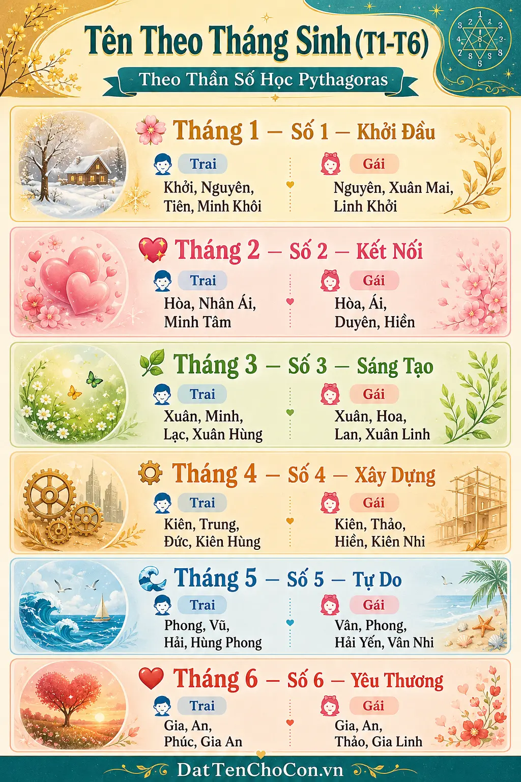 Tên hay cho bé sinh tháng 1 đến tháng 6 theo thần số học