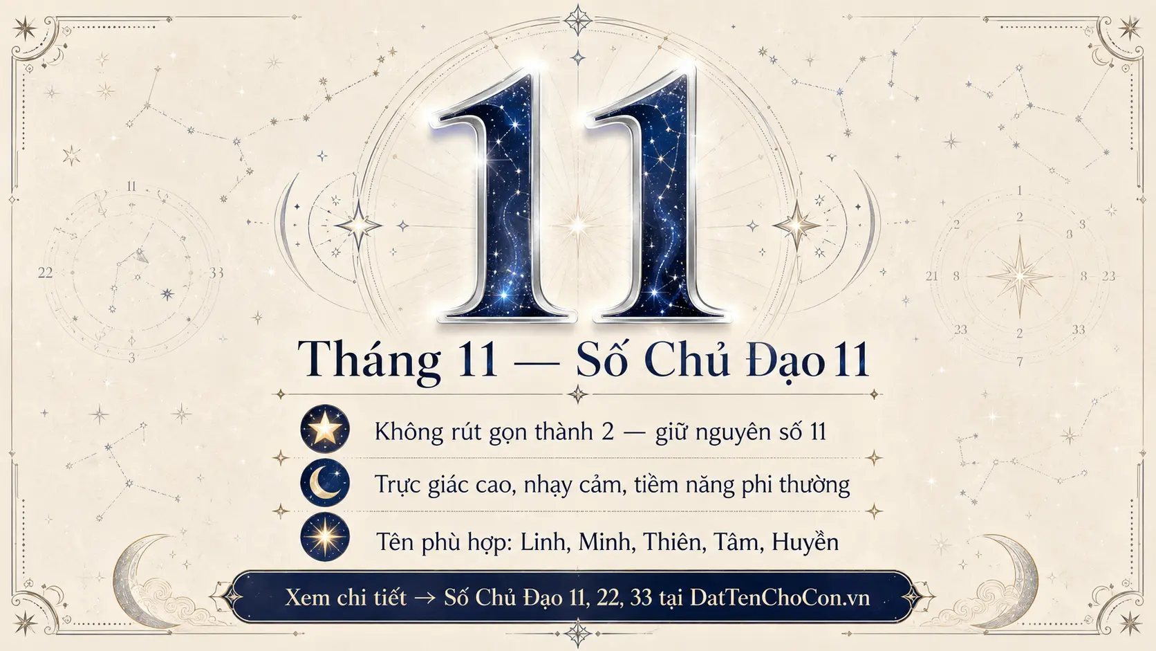 Tháng 11 số chủ đạo 11 đặc biệt tên bé phù hợp Linh Minh Thiên Tâm
